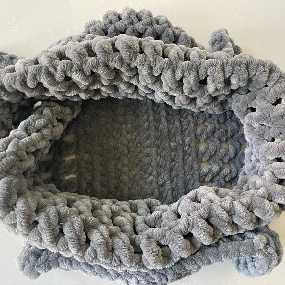 Gray Handmade Crochet Large Plush Tote Bag - Picture 5 of 8